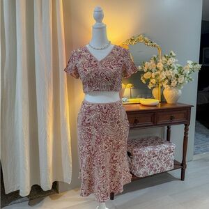 Petite Sophisticate Pink Paisley Skirt Set